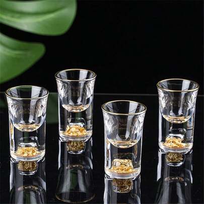 6pcs/Set, 15ml/0.5oz Mini Gold Rim Cups, Suitable For Bars, Clubs, Home Parties, Father's Day Gifts