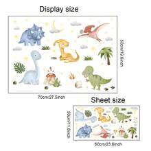 1pc Cartoon Cute Watercolor Dinosaur Wall Sticker, Suitable For Bedroom Living Room Wall Decor, PVC Material Self-Adhesive Removable, Size 23.6inch*11.8inch