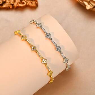 1 pieza Brazalete exquisito con flor de circonio incrustada, versátil y de nicho, de temperamento elegante, de lujo ligero y joyería de alta gama para mujeres