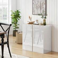 Cómoda, aparador con puertas de cierre suave, estante regulable, para salón, cocina, comedor, color blanco - Blanco - Ver 8