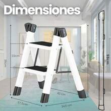 XGQy and Escalera Pble Tubular de 2 Peldaños aluminio Reente y Antideizante Ideal para ogar Alacena Oficina y Cercio Taburete Portátil con Amplio Step Banquito Soporta asta 150KG - Blanca - Ver 2
