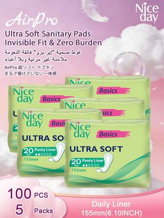 Niceday 155mm, 100pcs Super Soft Sanitary Napkins, Daily Pads, Ultra-Thin Menstrual Pads, Super Breathable Period Care Pads, Absorb Heavy Flow, Keep Intimate Area Dry And Itch-Free