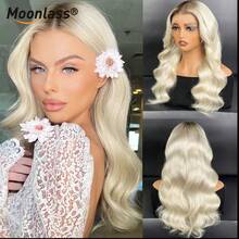 Upgraded Gold-Plated Blonde Wig, Beach Wavy Curls, 220% Density, Middle Part, 13x4 Nude UHD Transparent Lace Front Wig, Confidence-Boosting Human Hair Wig, Platinum Blonde Wig With Dark Roots, Natural Wavy Curls, Christmas Edition, 100% Human Hair Wig, Pre-Cut, Plug And Play, No Glue Needed, 18 Inch Ombre Golden Blonde Wig, Women, Pre-Plucked, Free Shipping - S4/613 - View 3