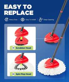 4-In-1 Mop Heads Replacements For O Cedar EasyWring 1 Tank System, Includes 1 Base | 1 Scrub Brush Head | 2 Spin Mop Heads, Full Set Mop Replace Heads For Cleaning Home, Bathroom &Amp; Kitchen - ColorA - 查看 3
