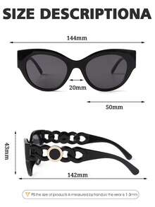 1pair Women's Vintage Cat Eye Fashion Glasses Black Sunnies Chain Sculpted Decor Wide Leg Shades Futuristic Street Eyewear Accessories - Multicolor - View 7