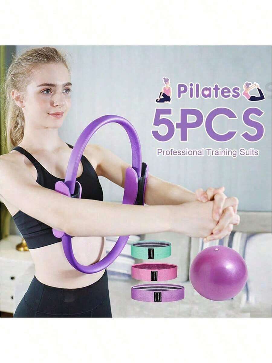 5-Piece Pilates Ring Set, Including Yoga Ball, Resistance Bands, And Booty Bands. Suitable For Home Fitness And Yoga Practice. - Multicolor - View 1