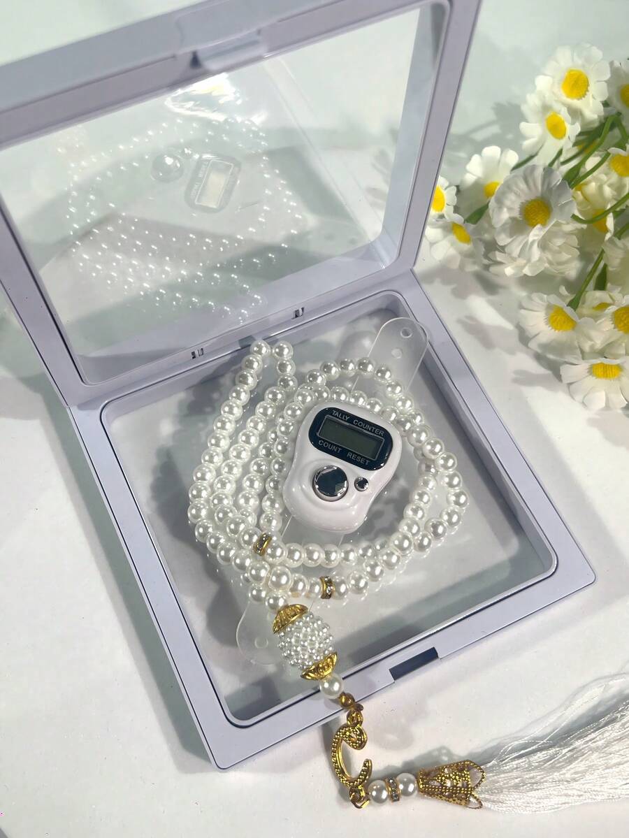 99pcs 6mm Faux Pearl Muslim Prayer Beads Counting Rosary, Fashionable Women's Accessory With Counter, Minimalist Style, Ideal Gift Box Packaging - Multicolor - View 1