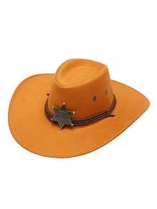 1pc Unisex Detachable Badge Western Cowboy Hat, Wide Brim Panama Hat, Suitable For Western Themed Events, Parties, Engagements, Cosplay, Graduations, Masquerades, Festivals, Weddings, Birthdays, Music Festivals, Everyday Wear