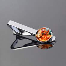 1pc Phoenix Theme Glass Dome Tie Clip, Metal Tie Bar With Colorful Phoenix Pattern, Mythical-Themed Men's Formal Accessory - Silver - View 7