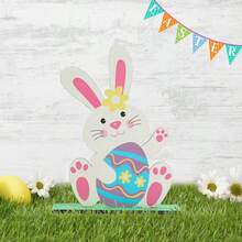 1 Easter Bunny Wooden Decoration, Artificial Wooden Bunny And Egg Design, Holiday Bedroom Decoration, English Text, Desktop Display Home Decor Ornaments Home Miniature Things