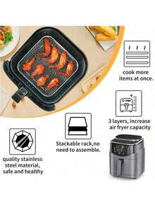 1/3 Layer Stainless Steel Air Fryer And Oven Accessories Set Outdoor BBQ Rack - Stackable, Suitable For Oven And Fryer Dishwasher , Perfect Choice For Healthy Holiday Baking - Multicolor - View 7