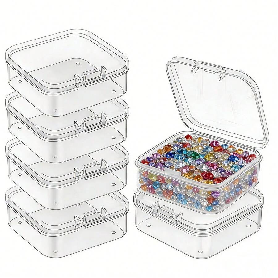 2/4/6pcs New Square Transparent Plastic Boxes, Small Items Stationery Jewelry Storage Boxes With Lid, Sealed Dustproof Plastic Containers - Clear - View 1