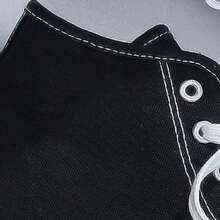 ET041-S002 Black & White Floral Painted High-Top Sneakers, Artistic Print Casual Shoes - ET041HEI - View 3