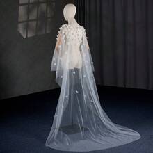 1件手工花卉新娘披肩斗篷，带拖尾，婚礼摄影道具，新娘配饰，适用于婚礼、情人节、派对等场合。 - 彩色 - 查看 6