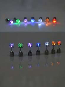 1对LED闪光变色耳环，发光耳环，钻石皇冠吊坠耳环，不锈钢材质，男女通用，礼品，派对用品 - 彩色 - 查看 3