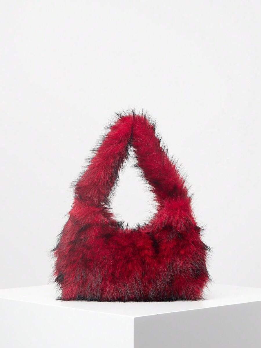 Solid Fluffy Soft Candy Color Satchel Bag, Y2K Style Faux Fur Tote Bags For Ladies, Party Bag, Party Dresses For Women, Winter Fur Purse, Suitable For Commuting, Work, Gatherings, Parties, Perfectly Matching With Fall Outfits Womenfall Clothes For Women, New Arrival Fur Bag For Women - 彩色 - 查看 1