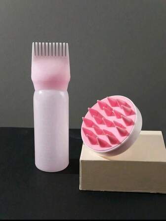 Set de 2 piezas Aplicador de aceite para el cabello con peine de masaje, adecuado para retocar las raíces o tratamiento con aceite para el cabello, masaje y relajación de la cabeza, fácil de usar, adecuado para uso profesional en salón o en casa, botella para tinte de cabello, herramienta de peinado (2 piezas/1 pieza opcional)