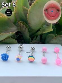 Morlyda 5件套可爱粉色舌钉，14G不锈钢粉色樱桃草莓舌钉，玫瑰花舌钉，星星爱心舌钉，蝴蝶舌钉，适合作为情人节、圣诞节礼物送给女性和女孩，适合派对、度假、日常佩戴、夏季旅行、婚礼、生日、日常搭配、送给朋友的贴心礼物、日常聚会、夜生活社交聚会。 - 粉色 - 查看 8