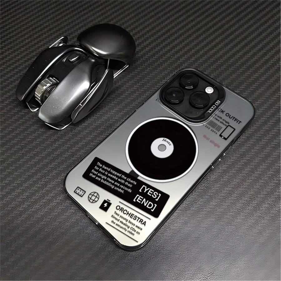 Vintage CD Music Retro Tech Interface Phone Case For 13/14/15/16 - Shockproof Cover, Urban Streetwear Music-Themed Graphic Design - Negro - Ver 1
