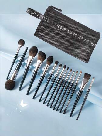 ZHENZITAI 15pcs Starry Blue Premium Makeup Brush Set - Powder Brush, Contour Brush, Blush Brush, Face Mask Brush, Highlighter Fan Brush, Concealer Brush, Highlighter Brush, Large Eyeshadow Blending Brush, Detail Eyeshadow Blending Brush, Angled Eyeshadow Brush, Small Detail Brush, Large Eyeshadow Brush, Lip Brush. Premium Skin Care Tools, Soft Bristles, Fluffy And Pigment-Picking, Wooden Handles For Easy Grip. Complete Facial Makeup Brush Set For Flawless Makeup Application