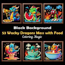 53 Wacky Dragons Mess with Food: Funny and Silly Scratch Art Style Coloring Book for Teens and Adults Who Love to Unwind Paper Cutting Art Black Background - como en la foto - Ver 1