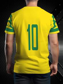巴西10号足球球衣男士T恤 - 休闲短袖，3D全身印花，透气面料，适合日常穿着、旅行、聚会、足球T恤、派对、运动风格设计、印花、足球迷服装、运动爱好者 - 白色 - 查看 3