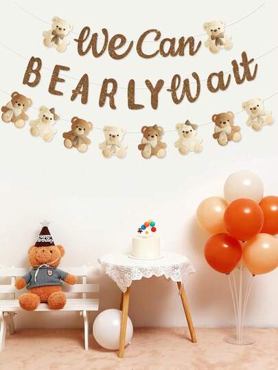 1set Brown Bear Party Banner, We Can Bearly Wait Hanging Banner,Teddy Bear Theme Party Background Decor,Babe Shower Party Backdrop,Babe Shower Decor,Gender Reveal Party Decor,Teddy Bear Birthday Party Decor,Home Decor,Room Decor,Wall Hanging Decor,Birthday Party Supplies,Photo Props,Birthday Gift