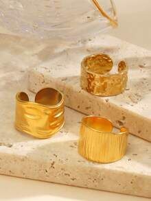 Bộ 3 chiếc nhẫn thép không gỉ dày dặn, kiểu dáng hình học phóng khoáng, phù hợp cho nữ giới đeo hàng ngày. - Nhiều màu - Xem 3