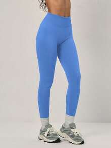 PinkTip 1 chiếc quần legging thể thao nữ màu trơn, co giãn, ôm eo, thoải mái, phù hợp cho đi bộ đường dài, yoga, tập thể dục, chạy bộ mùa xuân. - Màu xanh lam - Xem 6