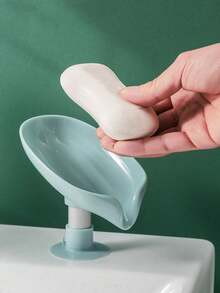 1/2pcs Leaf Shape Soap Dish With Drain Outlet, Soap Container With Suction Cup At The Bottom, Plastic Drain Self-Adhesive Soap Holder, Soap Holder Tray Tool For Kitchen And Bathroom, Soap Box, Bathroom Storage And Organization Items, Bathroom Gadges, Multipurpose Soap Storage Shelf, Storage Rack, Bathroom Accessories(Grey, Green) Home Bathroom Decor, Summer Back To School - Leaf Soap Box - View 3