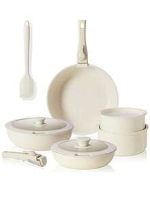 12/9/5/4 Piece Cookware Set, Kitchen Cooking Set, With Detachable Handles, Dishwasher And Oven - White - View 9