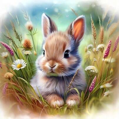 1件装 [11.8*11.8英寸/15.7*15.7英寸] 5D亚克力钻石画套装，可爱兔子图案，适合成人初学者DIY马赛克钻石画，全钻手工DIY钻石画，适用于客厅、卧室、办公室墙面装饰，惊喜艺术家居装饰礼物，送给家人和朋友