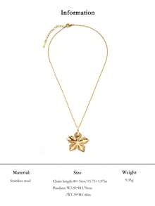 1 pieza Elegante collar con colgante de flor 3D, estrella martillada, lazo en forma de corazón, de acero inoxidable chapado en oro de 18K, cadena de clavícula hipoalergénica, adecuado para el uso diario de las mujeres, versátil y regalo para días festivos - Dorado - Ver 15