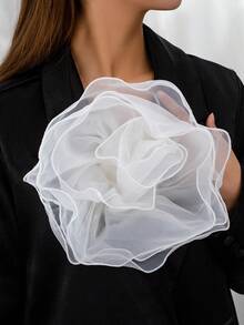 1枚26毫米时尚简约欧根纱手工褶皱胸针，适合日常、派对、节日佩戴 - 白色 - 查看 1