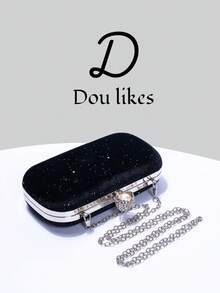 黑色丝绒奢华女士晚宴包，简约时尚手提包，饰以闪亮亮片，适合派对女孩和女士，完美适用于派对、正式场合、盛大晚宴、迷人亮片手包、婚礼庆典、优雅新娘手拿包 - 黑色 - 查看 5