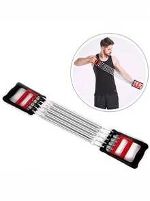 1 Set 3-In-1 Adjustable Resistance Spring Chest Expander, Abdominal Shaper & Grip Strength Trainer, Includes 5 Metal Springs & Arm Bar - Portable Home Gym Equipment, Full Body Workout Essential - Multicolor - View 3