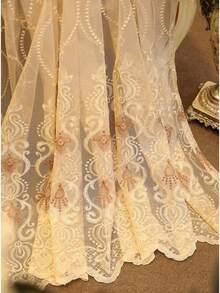 1pc European Style Embroidered Sheer Curtain, Suitable For Living Room, Balcony, Bedroom - Beige - View 7