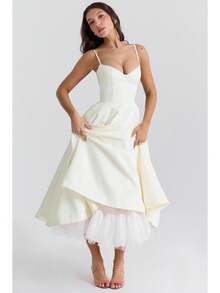 Vestidos Elegantes De Mujer,Women's Elegant Double-Layered Dress With A Full Skirt - 象牙 - 查看 4