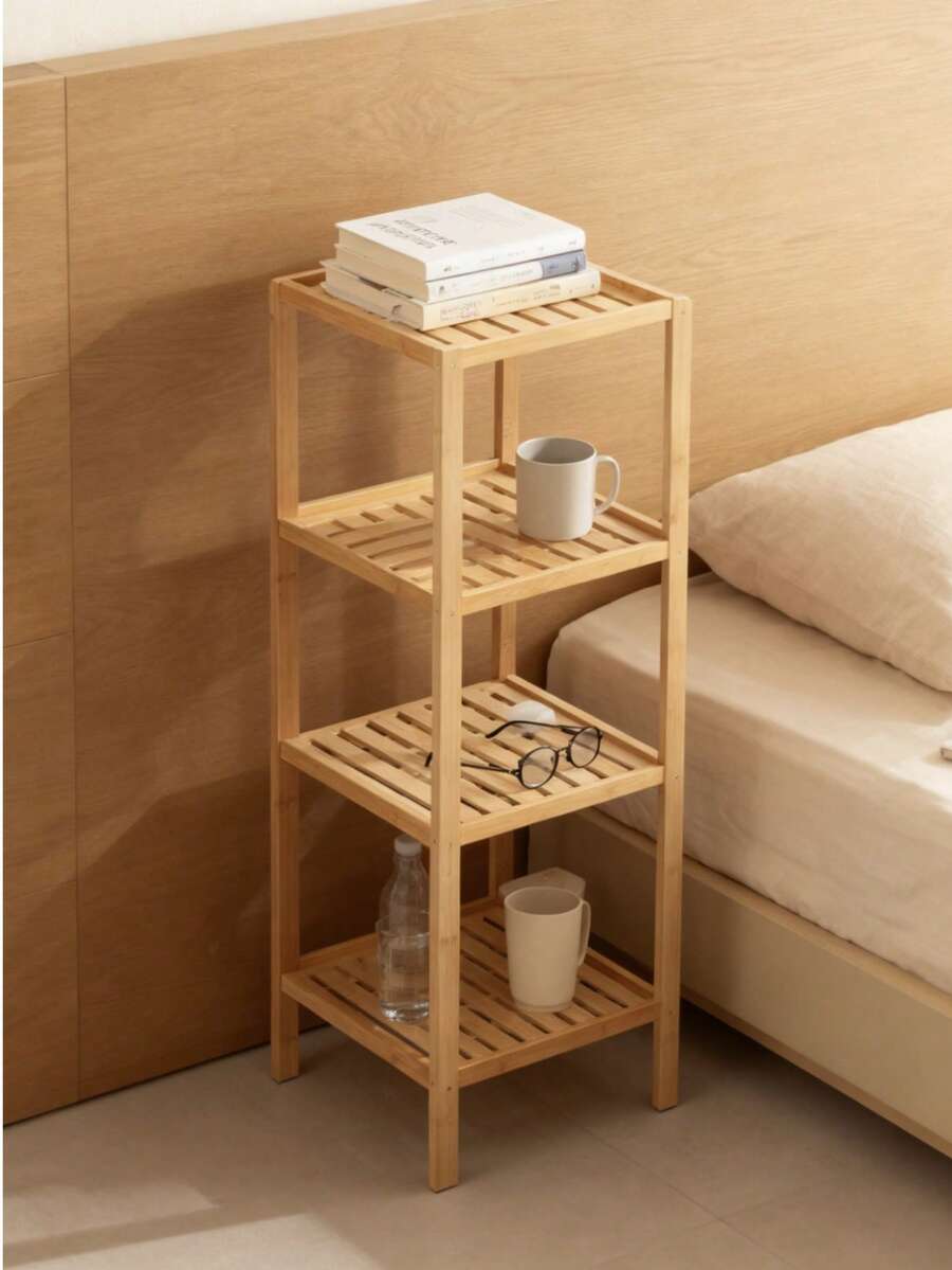 3/4/5 Tier Bamboo Shelving Unit - Compact Storage Rack For Living Room, Bedroom, Sofa - Sturdy Bamboo Construction, Suitable For Bathroom Use | Minimalist Design | Durable Bamboo Structure, Small Space Furniture