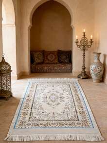 1 Stück schöner traditionell bedruckter Teppich, blau umrandeter bedruckter Teppich, bequem & weich, geeignet für tägliche Wohndekoration, Feiertags-Dekoration, Wohnzimmer-Teppich, Dekorationsteppich, Schlafzimmer-Dekoration, kleiner Teppich, Teppich, Wohndekoration, Wohnzimmer-Teppich, Wohnzimmer kleiner Teppich, Schlafzimmer-Teppich, Wohnzimmer Wohndekoration, Outdoor-Teppich, waschbarer Teppich