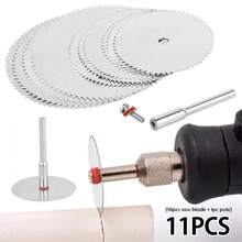 11pcs High Speed Steel Circular Saw Blade Set, Mini Wood Cutting Circular Discs, 10pcs Blades + 1 Shaft