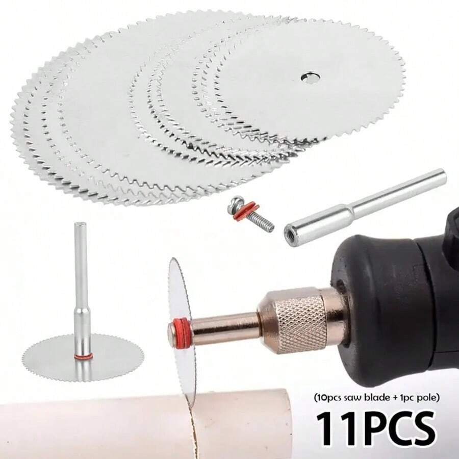 11pcs High Speed Steel Circular Saw Blade Set, Mini Wood Cutting Circular Discs, 10pcs Blades + 1 Shaft