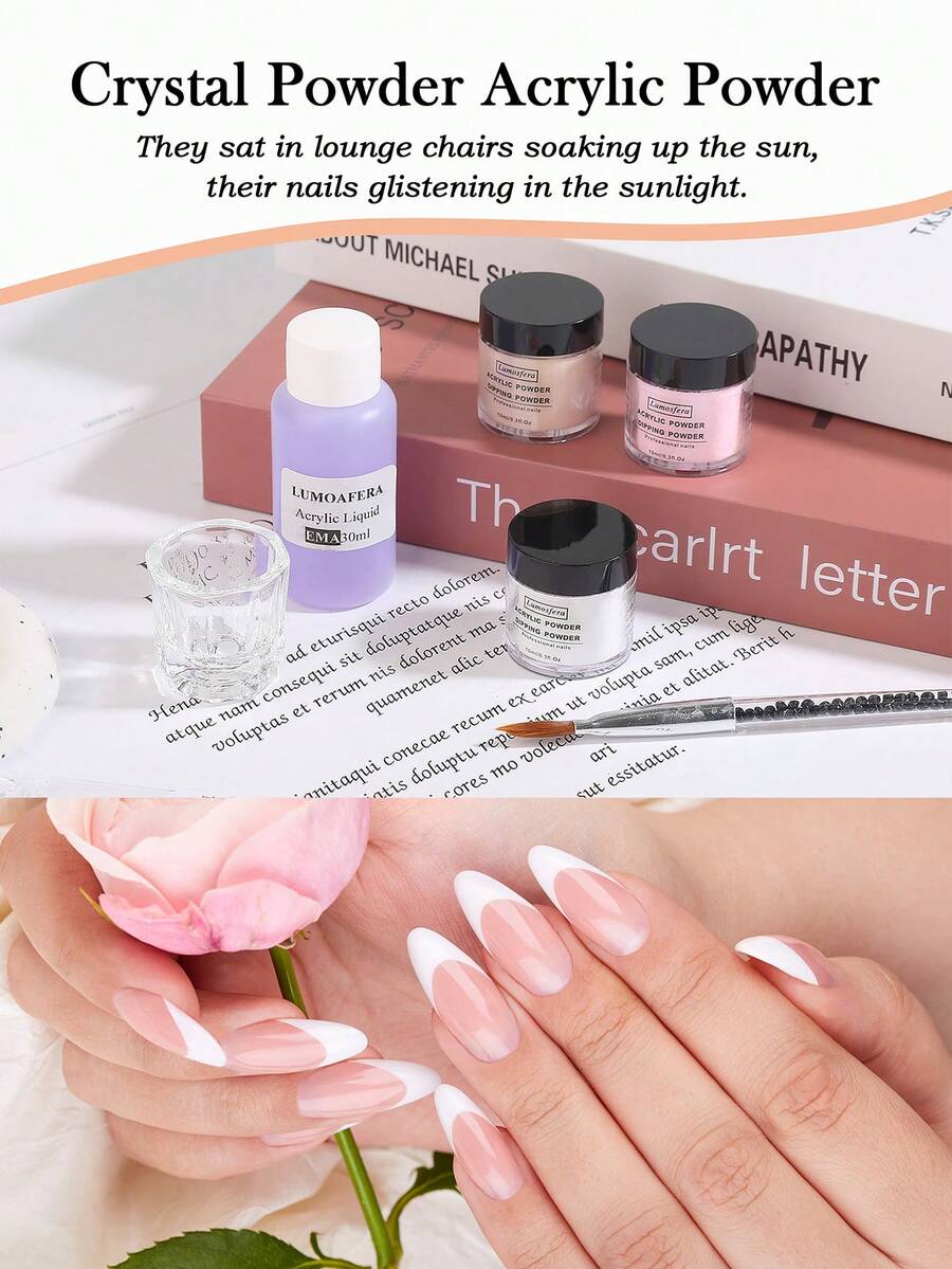 亚克力美甲套装 - 透明/裸色/粉色亚克力粉和液体套装，含亚克力美甲刷，持久耐用，专业DIY亚克力美甲，新手友好型亚克力美甲套装，6件套 - 彩色 - 查看 1