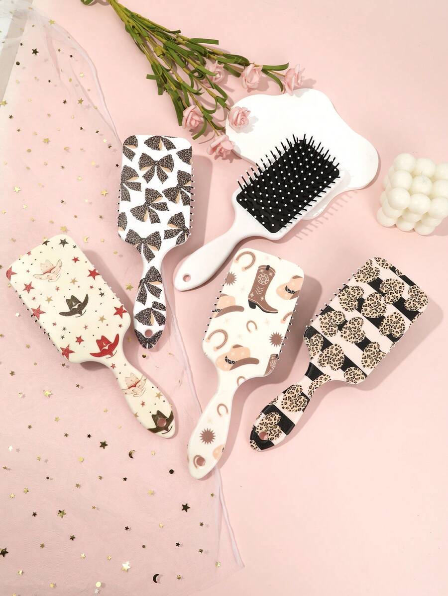 1pc Elegant Hair Brush With Cushion, Bow, Hat, And Leopard Print Design, Women Hair Accessory ,Hair Styling Kit ,Hair Tool Kit