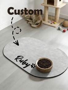 Customizable Quick-Dry Pet Feeding Mat, Customizable Quick-Dry Pet Feeding Mat, Can Print Pet Name - Splash-Proof, Absorbent, Easy To Clean, Suitable For Cats And Dogs, Non-Slip Rubber Base, Prevents Messy Feeding Area, Indoor Use, Paw Print Pattern - Perfect Gift For Pet Owners, Dog Feeding Mat, Personalized Pet Supplies - Multicolor - View 1