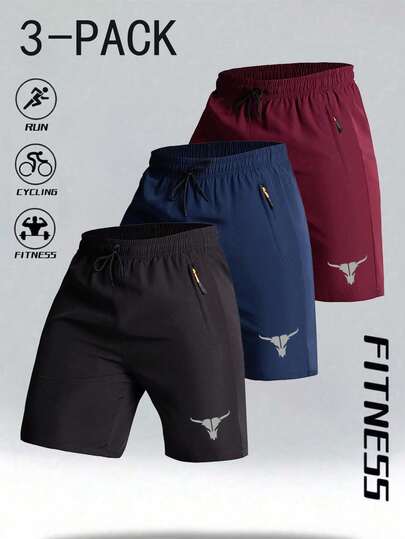 3pcs Men's Casual Sports Shorts, Fashionable Outdoor Breathable Quick-Dry Fitness Running Shorts
