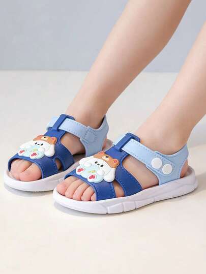 1双儿童凉鞋沙滩鞋新款幼儿拖鞋闭趾男女童1-3岁防滑室内外防撞婴儿爬行凉鞋适合夏季速干卡通图案，魔术贴趾套防撞