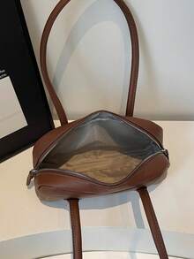 Minimalist Litchi Grain Shoulder Bag, Versatile - Brown - View 4