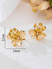 1 Pair Women's Stylish Creative Personalized Golden Luxurious 3D Realistic Flower Stud Earrings - Yellow Gold - View 5