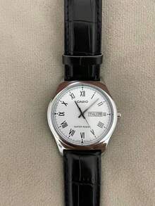 Casio 卡西欧男士白色罗马数字表盘黑色皮表带石英表 MTP-V006L-7B - 白色 - 查看 3